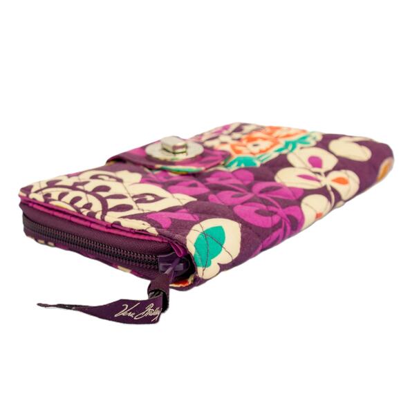 VERA BRADLEY Plumb Crazy Pattern Quilted Turn Lock Wallet Purple Clutch - Picture 5 of 9